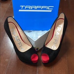 Traffic Black and Red Women's Peep Toe Heels